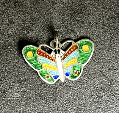 #ad Vintage Sterling Silver 925 Colorful Enamel Butterfly Pendant Charm $62.50