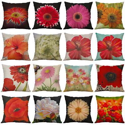 #ad Sun Flower Pattern Cotton Linen Cushion Cover Pillow Case for Car Bed Sofa Decor $4.30
