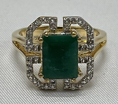 #ad Natural Emerald amp; White Topaz Ring In 14k Gold Over Sterling Silver Size7 $149.95