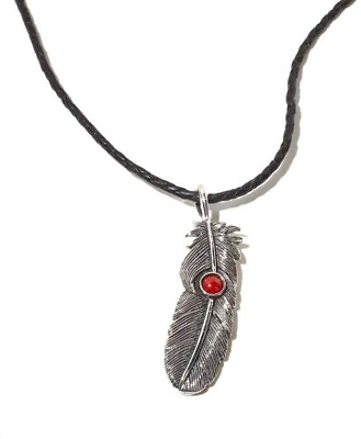 #ad King Baby Studio STERLING RED CORAL FEATHER PENDANT W 28quot; LEATHER CHAIN $349 $249.99