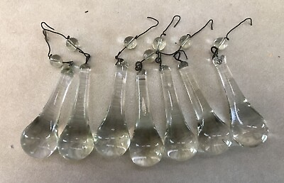 #ad Set Lot 7 Vtg Antique Chandelier Handblown Glass Droplet Crystals Replacements $71.99