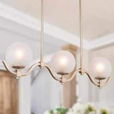 #ad LNC Brass Gold Chandelier 3 Light High Ceiling Light with Frosted Glass Shades $39.59