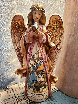 #ad 2007 Faux Wood Carved Bible Verse LOVELY FACE Angel With Birds Roman Inc. $37.00