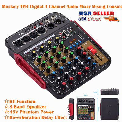 #ad 4 Channels Audio Mixer Bluetooth USB DJ Sound Mixing Console Amplifier Studio $51.31