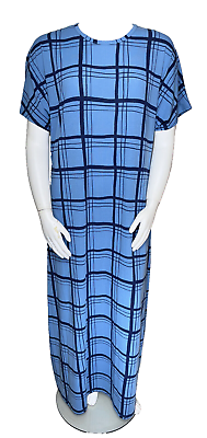 #ad LuLaRoe MARIA Women#x27;s 3XL Black Blue Checks Knit Full Length T Shirt Dress EUC $24.99