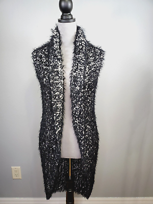 #ad Chicos Long Sweater Vest Fuzzy 0 Sz XS 4 Womens Black White Cocoon Bodycon $29.77