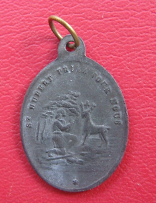 #ad ANTIQUE ST. HUBERT Patron of Hunters ST. ROCHE OLD ANTIQUE MEDAL PENDANT $60.00