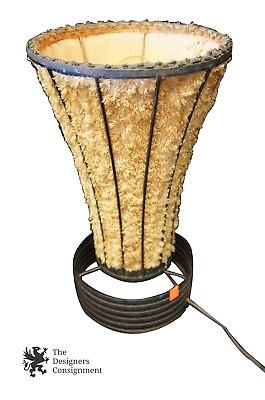 #ad Vtg Shabby UpLight Furry Table Lamp Wrought Iron Mid Century Modern Contemporary $144.49