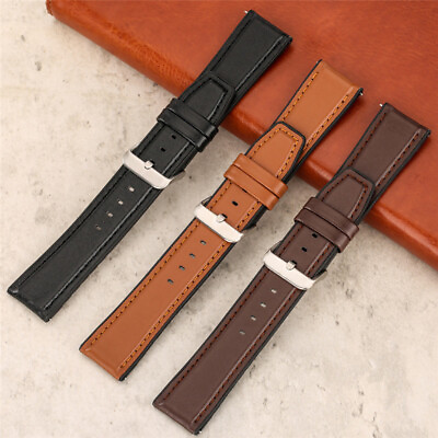 #ad 20mm Black Leather Watch Band Coffee Brown 22mm Silicone Wristwatch Bracelet $6.57