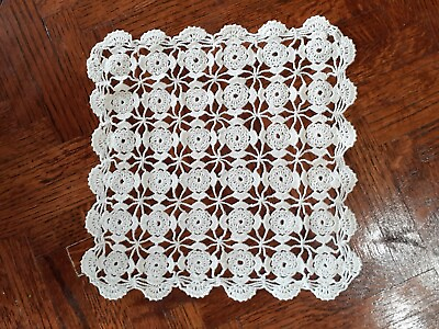 #ad Vintage Crocheted Square Doily Round Pattern Ivory 8quot; $9.00