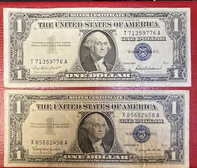 #ad 1957 and 1957 B Silver Certificate One Dollar Notes Lot of 2 $14.99