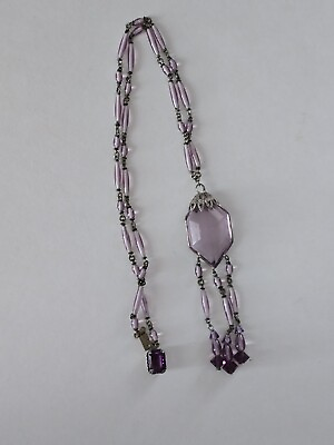 #ad ANTIQUE 1920#x27;s ART DECO STERLING AMETHYST GLASS NECKLACE 20quot; $179.99