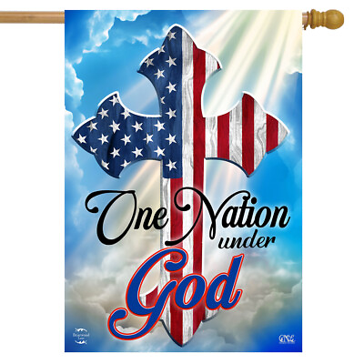 #ad One Nation Under God Cross House Flag Patriotic Religious 28quot;x40quot; Briarwood Lane $15.99
