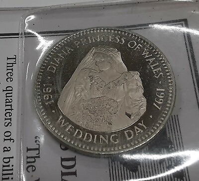 #ad 1997 Republic of Liberia 5 Dollar Coin Princess Diana Wedding Day w COA $47.95