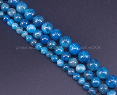 #ad Natural Apatite Blue Gemstone Round Spacer Beads 4mm 6mm 8mm 10mm 12mm 15.5quot; $8.18