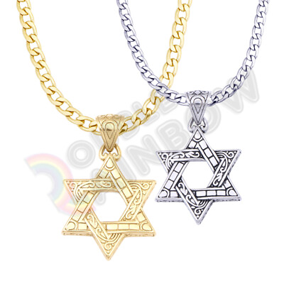 #ad Star of David Vintage Men Stainless Steel Pendant Silver Jewish Necklace*P147 $15.23