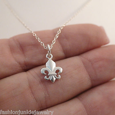 #ad Tiny Fleur de lis Necklace 925 Sterling Silver Fleur De Lis Symbol Charm NEW $17.00