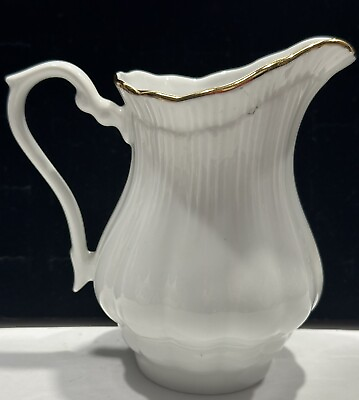 #ad Walbrzych Porcelain China Ceramic White Creamer Vintage Polish Gold Trim $9.99