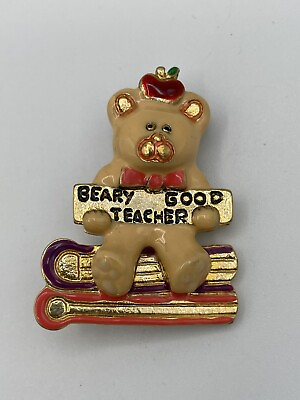 #ad AAI Signed Vintage Enamel Bear Teacher Brooch Pin $11.95