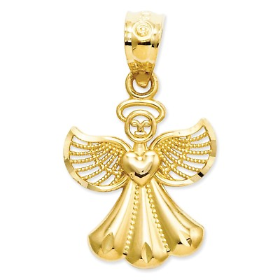 #ad 14K Yellow Beautiful Gift Polished Charm Guardian Angel W Heart D C Pendant $75.00