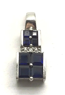 #ad Sterling Silver 925 Princess Cut Blue Sapphire Cluster CZ Accent Petite Pendant $23.60