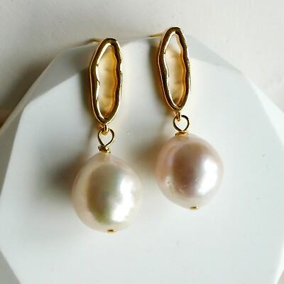 #ad Oval Ring Freshwater Pearl Drop Earrings Natural Drop Edison Pearl Earrings GBP 25.00