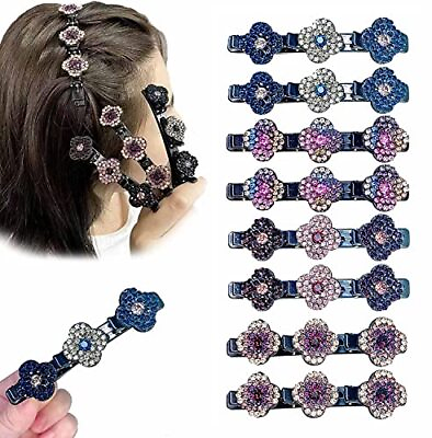 #ad 8 Pcs Sparkling Crystal Stone Braided Hair Clover Clips for Thick Hair Styling $10.50