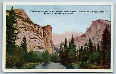 #ad Postcard CA North amp; Half Dome Washington Column Royal Arches Yosemite California $4.98