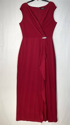 #ad Lauren Ralph Black label Maxi Dress Womens Zip Back Faux Wrap Cap Sleeve Lined $27.99