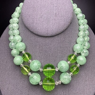 #ad Coro Green Lucite Multi Strand Beaded Necklace Mid Century Disco Bead Vintage $38.21