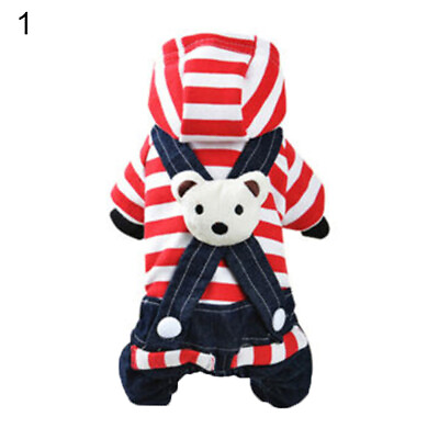 #ad Pet Dog Striped Jeans Jumpsuits Hoodie Coat Jacket Overalls Clothes Apparel 40 $9.91