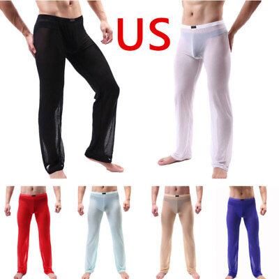 #ad US Mens See Through Pants Transparent Sleep Bottoms Lounge Long Johns Trousers $7.43