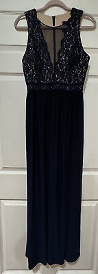 #ad NW Nightway Women#x27;s Formal Dress Size 10 Blue Sequin Illusion Evening Gown *Note $10.00