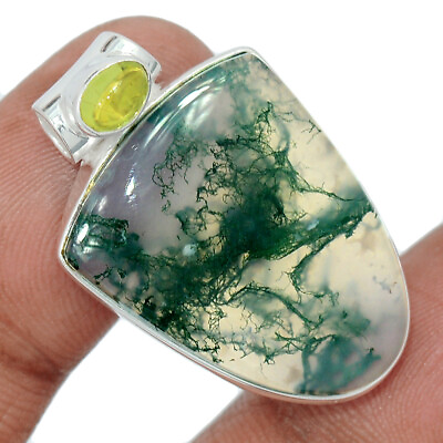 #ad Natural Moss Agate India amp; Peridot 925 Sterling Silver Pendant Jewelry CP23409 $16.99
