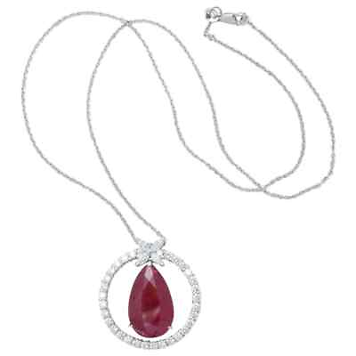 #ad Burma Ruby Pear Cut With Marquise amp; Round Cut CZ 13.75 CT Round Necklace Pendant $200.00
