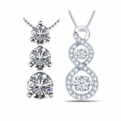 #ad Luxury Round Cubic Zircon Necklace Pendant Women 925 Silver Filled Party Jewelry C $2.84