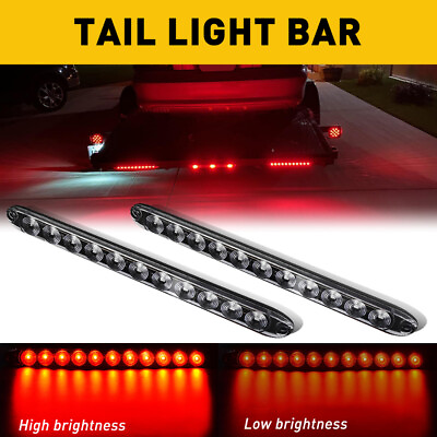 #ad 2X 15quot; 11LED Red Sealed Truck Trailer Brake Stop Turn Tail Submersible Light Bar $15.99