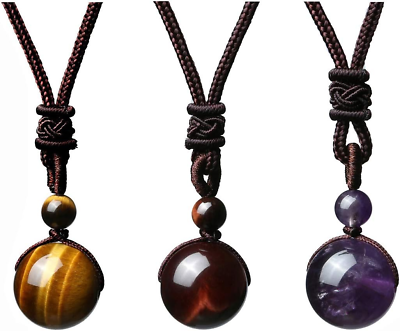 #ad Healing Crystals Necklace Natural Tiger Eye Amethyst Lucky Blessing Protection C $28.99