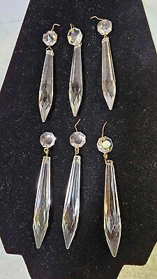 #ad 6 Vtg Long Spear French Cut Glass Chandelier Crystals Prisms $20.00