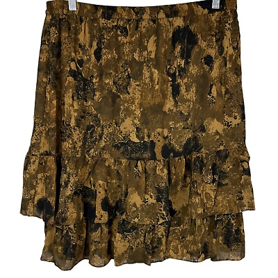 #ad Linea by Louis Dell#x27;Olio Womens Camo Print Pull On Ruffle Skirt Umber Large Size $15.00
