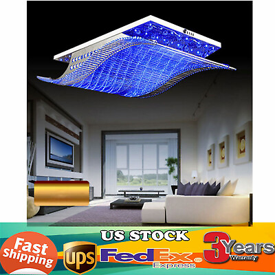 #ad 7 Color K9 Crystal Ceiling Light LED Chandelier Remote Control Pendant Lighting $86.79