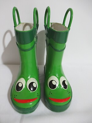 #ad Western Chief Youth Kids Size 6 Unisex Green Frog Rubber Rain Boots Pull On $14.99