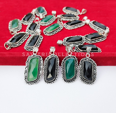 #ad 5 Pcs Faceted Onyx Mix Pendant Lot 925 Silver Plated Handmade Wholesale Pendant $16.99