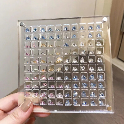 #ad 100 Grids Clear Acrylic Diamond Gemstone Beads Storage Display Organizer Holder $6.99
