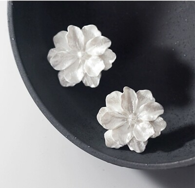 #ad Giant Flower Ivory Solid S925 Stud Earrings Earlobe Big Milk White Flower $16.99