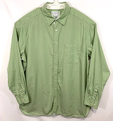#ad RoundTree Casuals Button Down Collard Long Sleeve Green Stripe Men’s Shirt $14.75