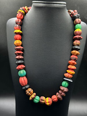 #ad Vintage Venetian Trade African Multi Color Glass Unique Shape Beaded Necklace $120.00