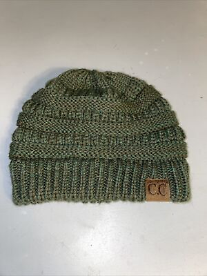 #ad C.C Green Marbled Knit Crocheted Lined Hat Beanie Cap Fall Winter $10.00