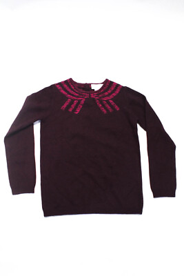 #ad Jacadi Childrens Girls Metallic Knit Crew Neck Sweater Burgundy Wool Size 12 $41.49