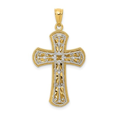 #ad Gift for Mothers Day 14K Two tone Gold Polished 2 Level Cross Pendant 1.55g $280.00
